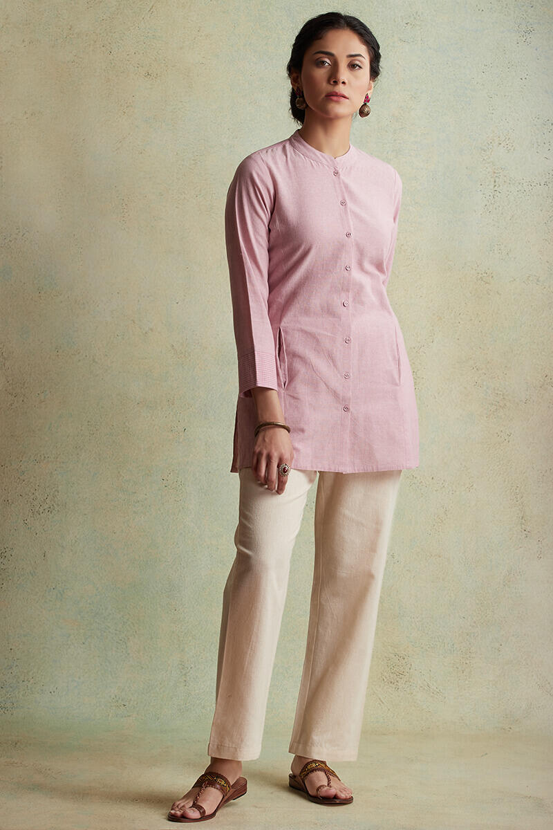 Pink Handloom Cotton Kurti