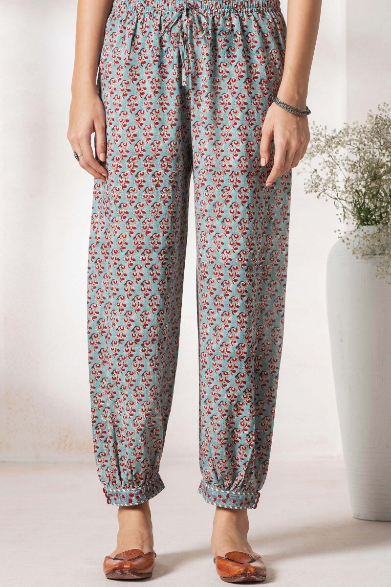 Cotton Printed Night Pants For Women Lowers With Pockets Navy Blue   Cupid Clothings