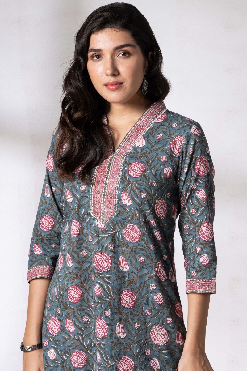 Buy Green Block Printed Cotton Dupatta for Women | FGD21-195 | Farida Gupta