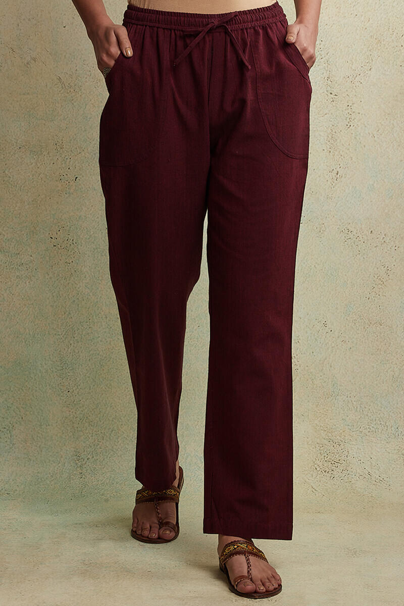 Maroon Handloom Cotton Pants