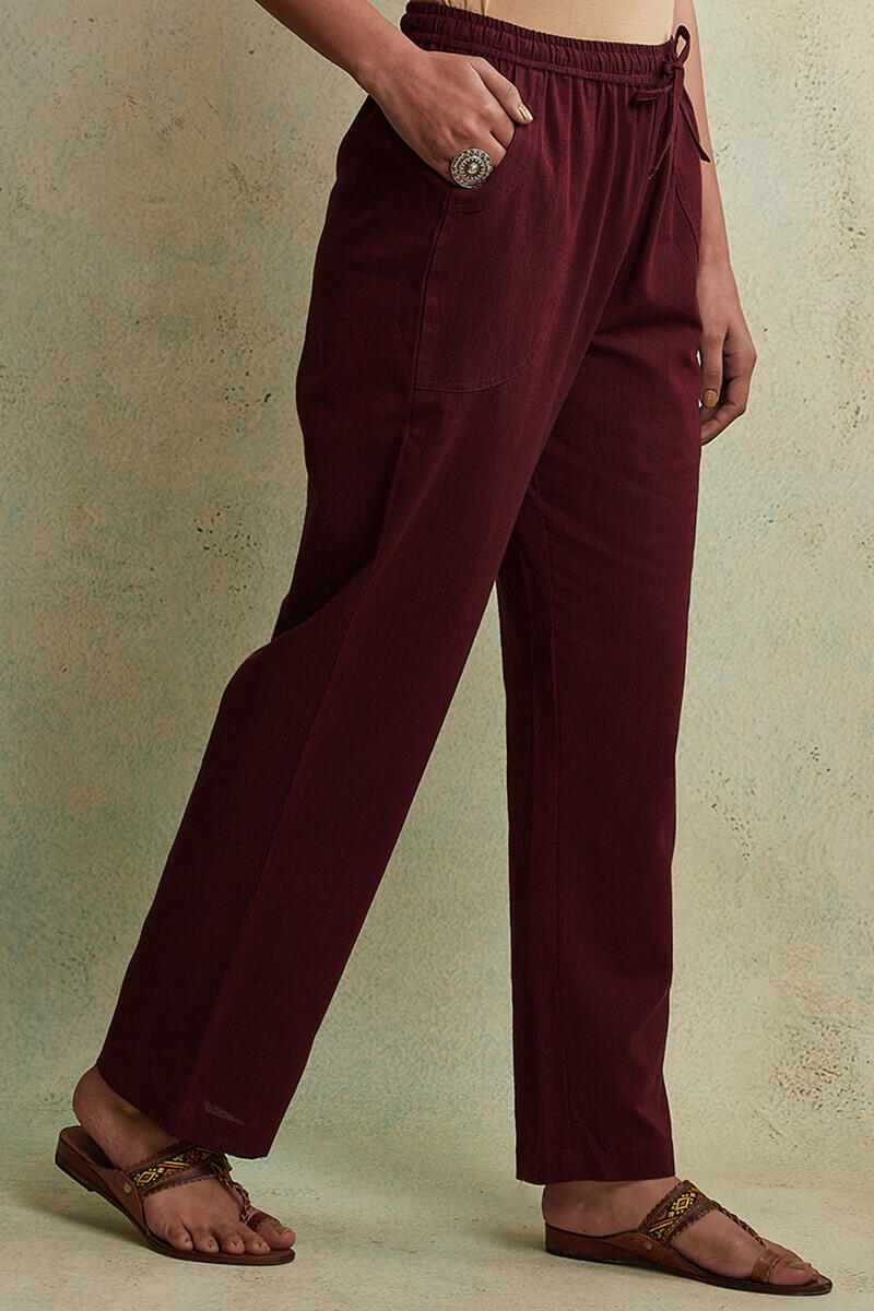 Buy Maroon Cheese Cotton Pants With Lace by IKSHITA CHOUDHARY at Ogaan  Market Online Shopping Site