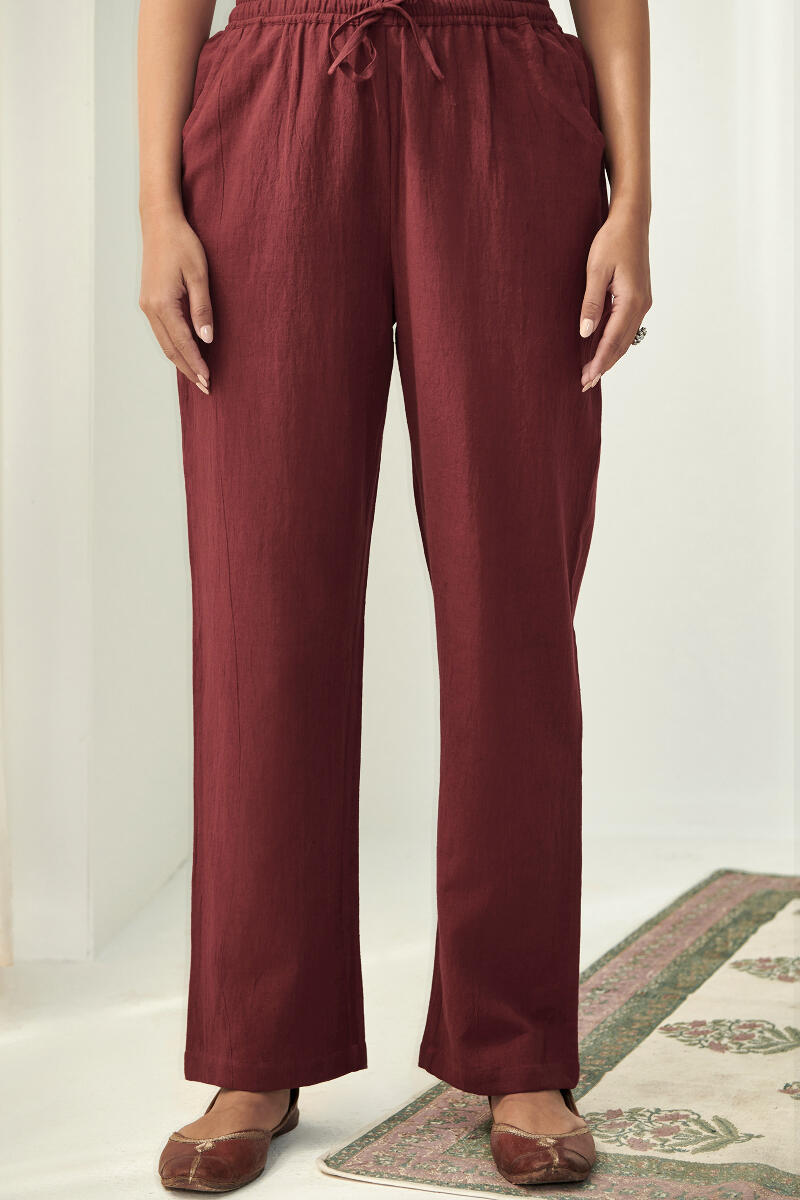 Maroon Cotton Trouser For Women | Solid Regular Fit | सादा /SAADAA – सादा /  SAADAA