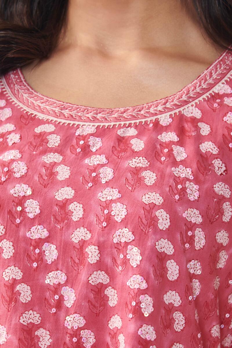 Buy Pink Hand Block Printed A-line Cotton Kurta for Women | FGMK22-140 ...