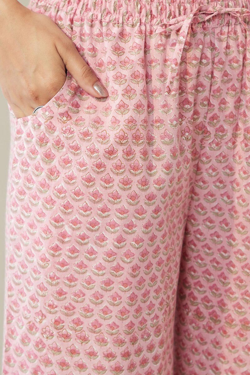 Pink Hand Block-Printed Cotton Farsi