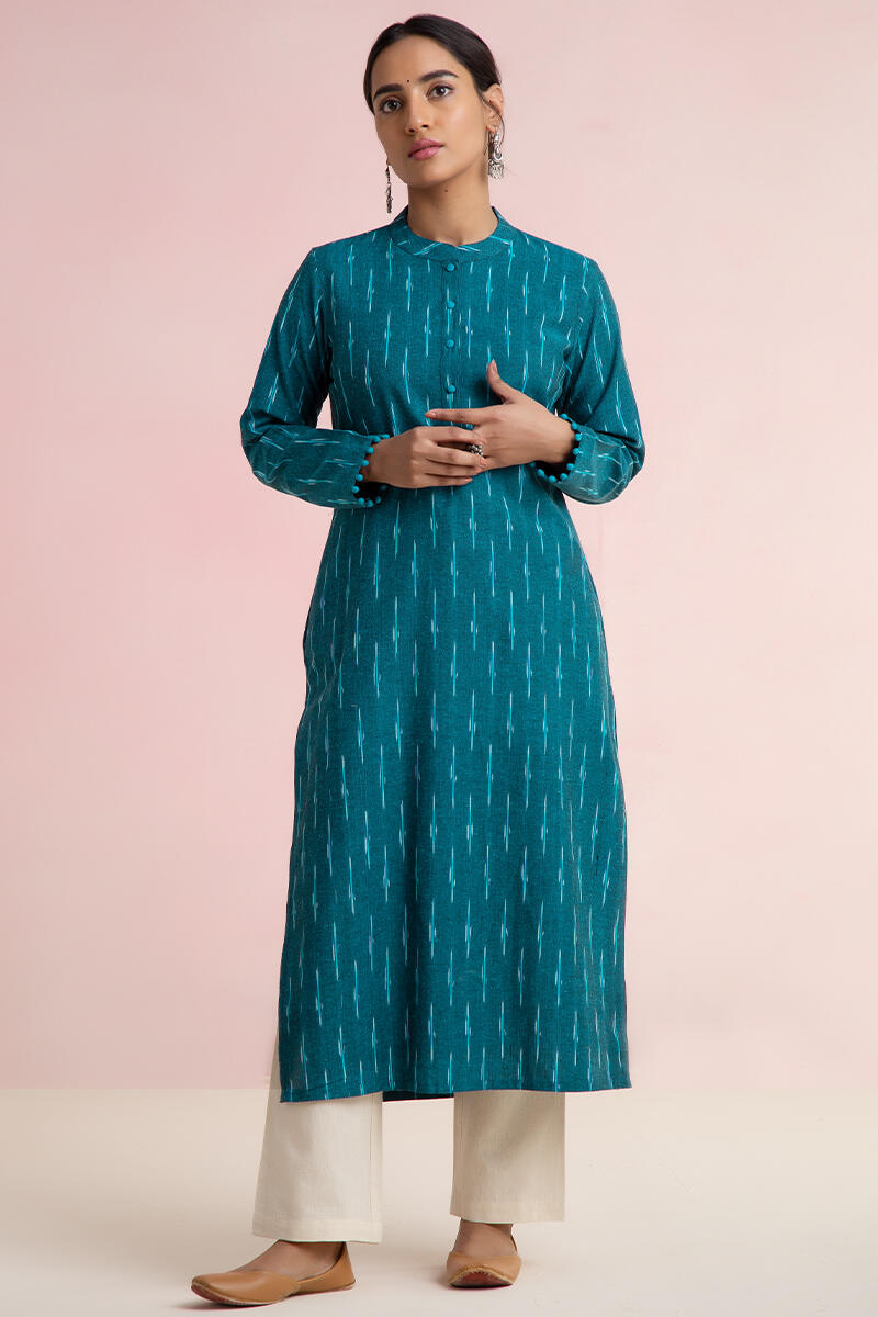Buy Blue Handcrafted Straight Cotton Kurta for Women | FGMK20-261 ...