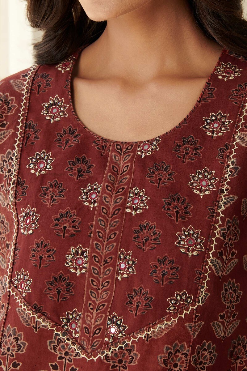 Buy Ajrak Hand Block Printed Cotton Top for Women | FGT23-75 | Farida Gupta