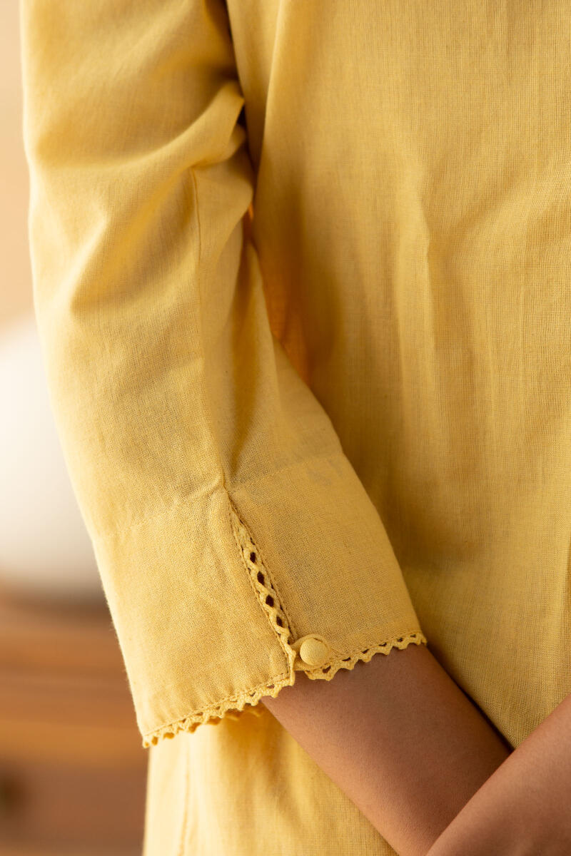 Yellow Handcrafted A-Line Cotton Kurta
