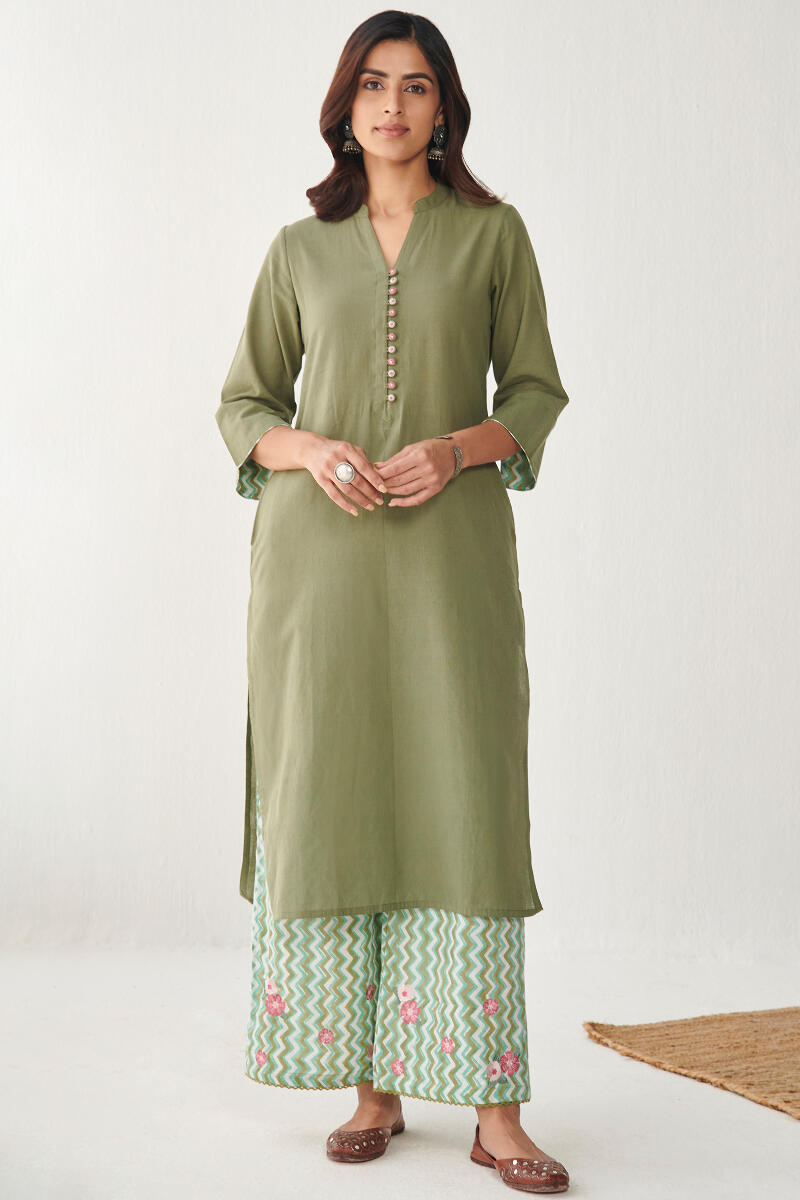 Buy Green Handcrafted Straight Cotton Kurta | Green Kurta for Women | Farida  Gupta