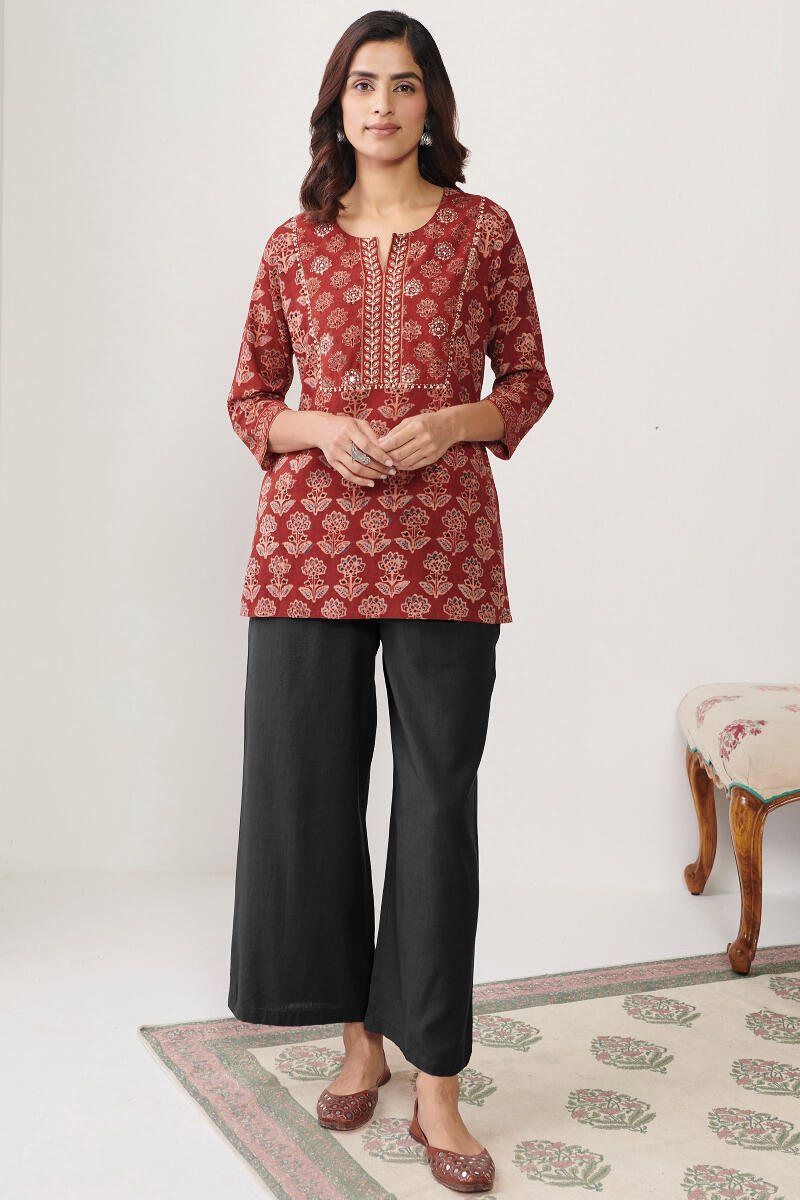 Buy Ajrak Hand Block Printed Cotton Top for Women | FGT22-60 | Farida Gupta