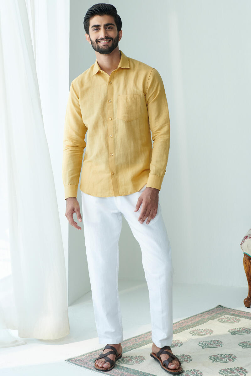 Zaid Yellow Cotton Linen Shirt
