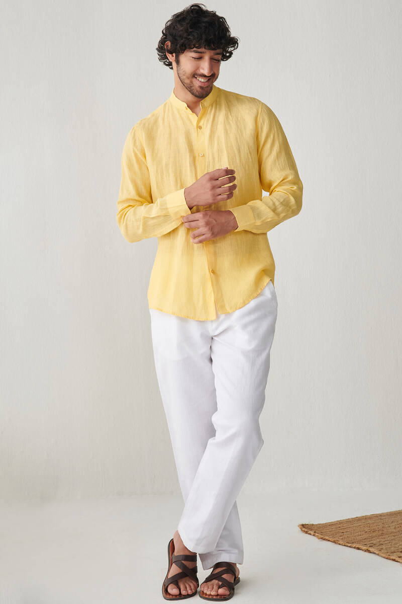 Zaid Yellow Cotton Linen Shirt
