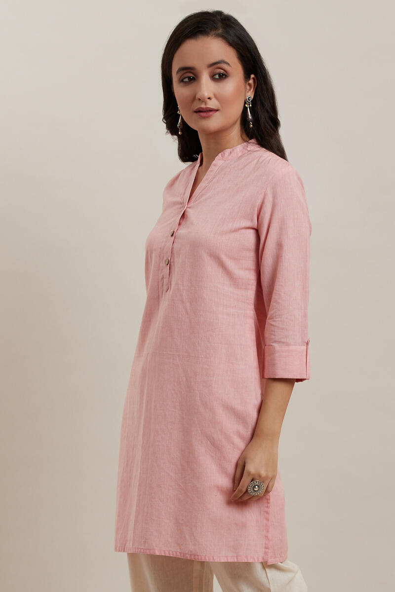 Light Pink Floral Printed Cotton Short Kurti – Gatim Fashions