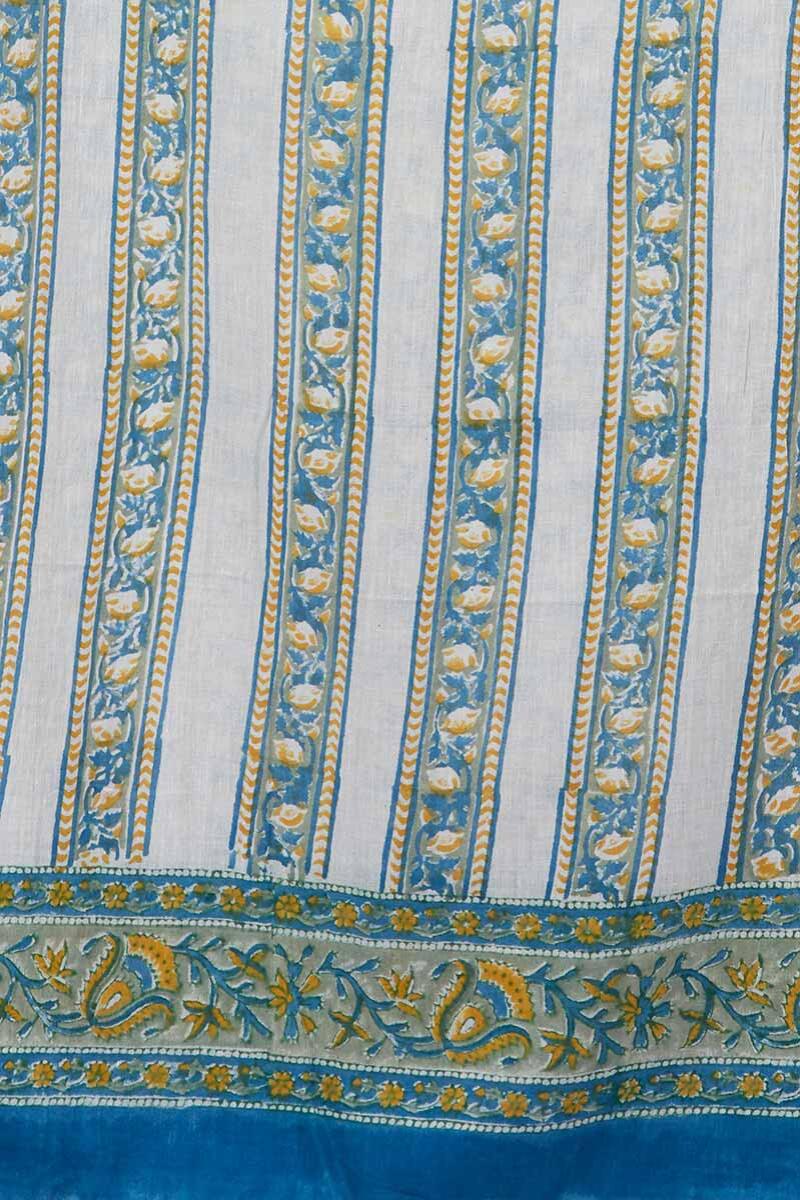 Blue Block Printed Cotton Dupatta