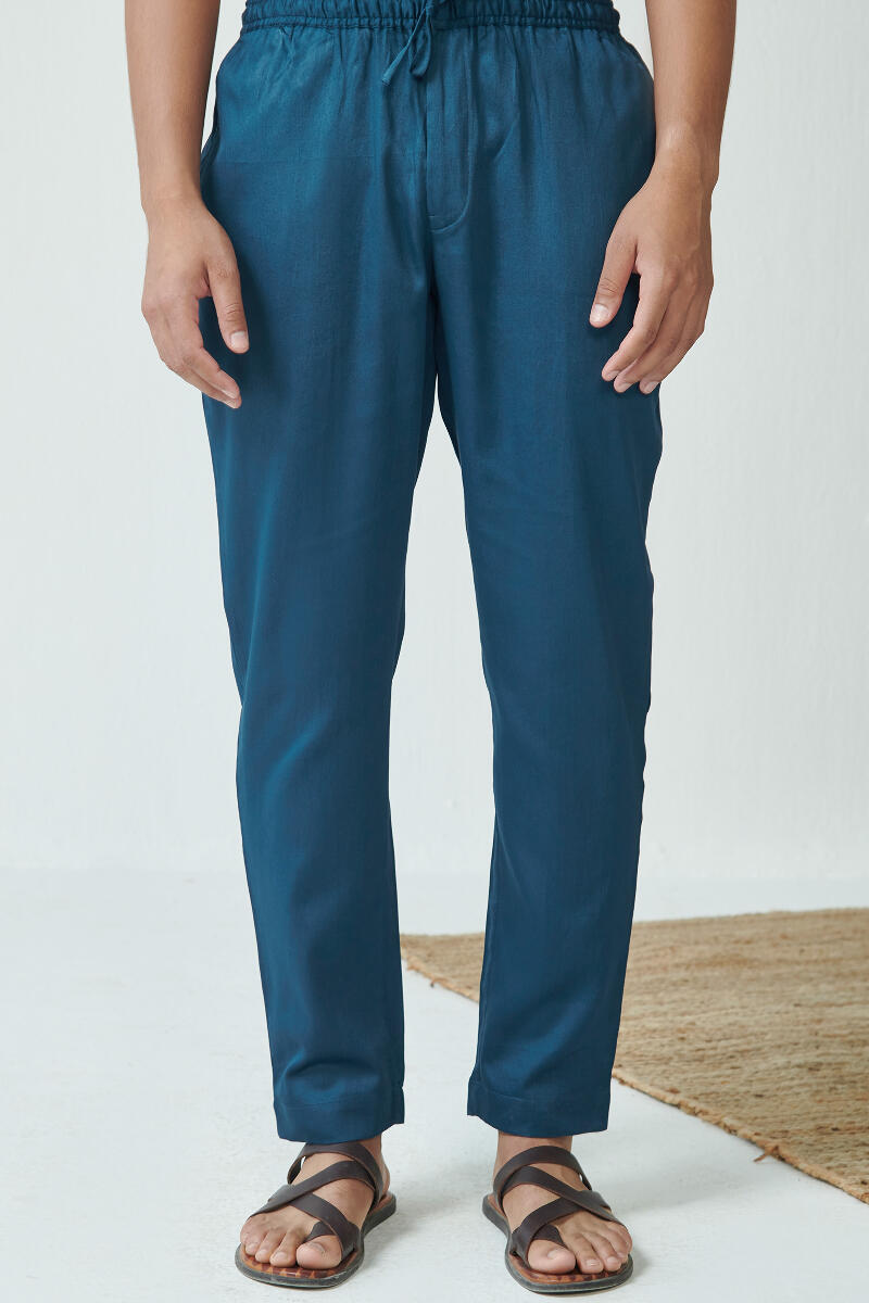 Buy Blue Handcrafted Vegan Silk Pants for Men | FGMNSP22-38 | Farida Gupta