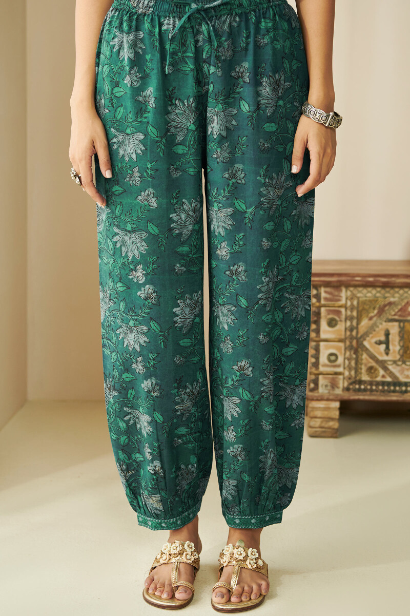 Buy Peach Hand Block-Printed Cotton Narrow Pants for Women | FGNP23-105 | Farida  Gupta