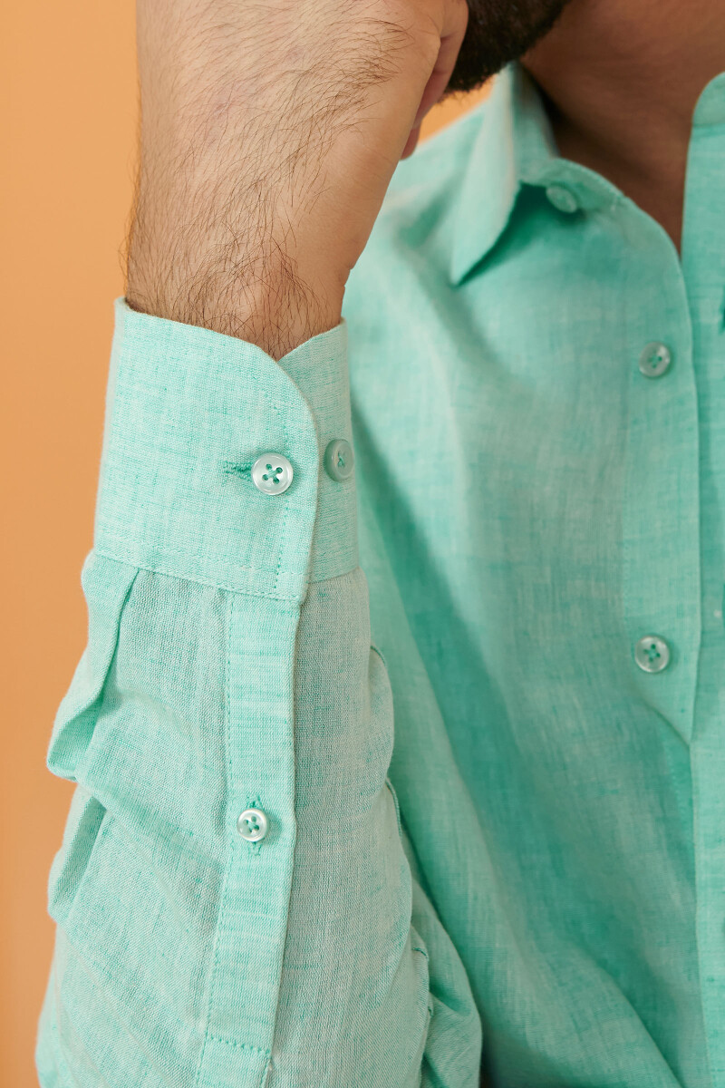 Zaid Green Cotton Linen Shirt