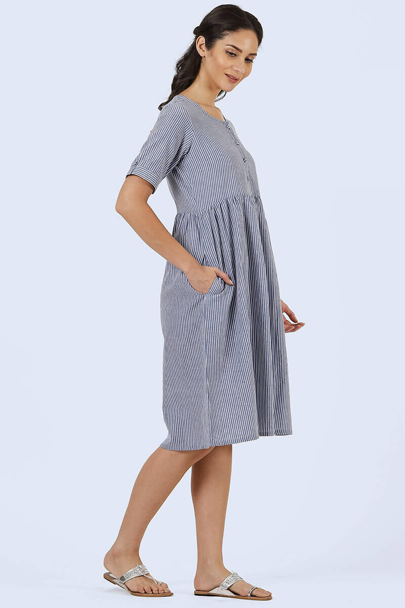 Blue Handcrafted Cotton Dresses