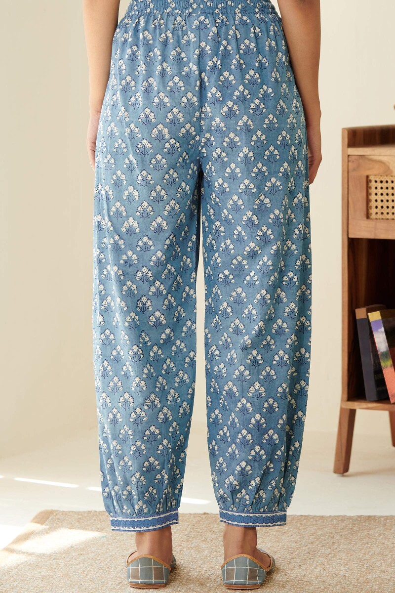 Buy Indigo Hand Block Printed Cotton Izhaar Pants for Women | FGIPT23 ...