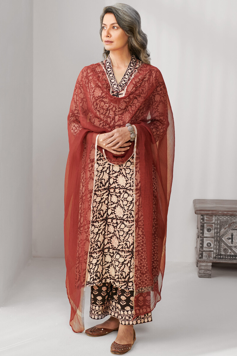 Buy Red Handcrafted Cotton Silk Dupatta for Women | FGD22-192 | Farida ...