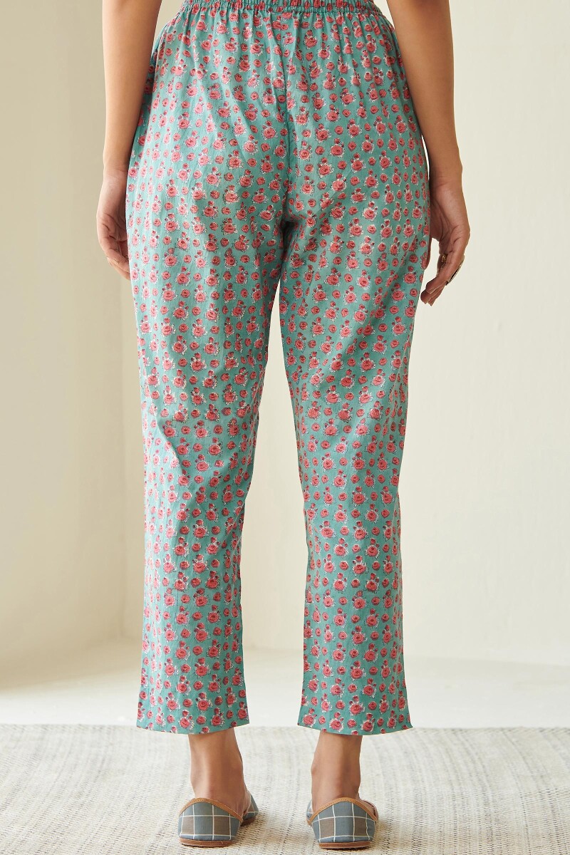 Buy Turquoise Block Printed Cotton Narrow Pants for Women | FGNP23-80 ...