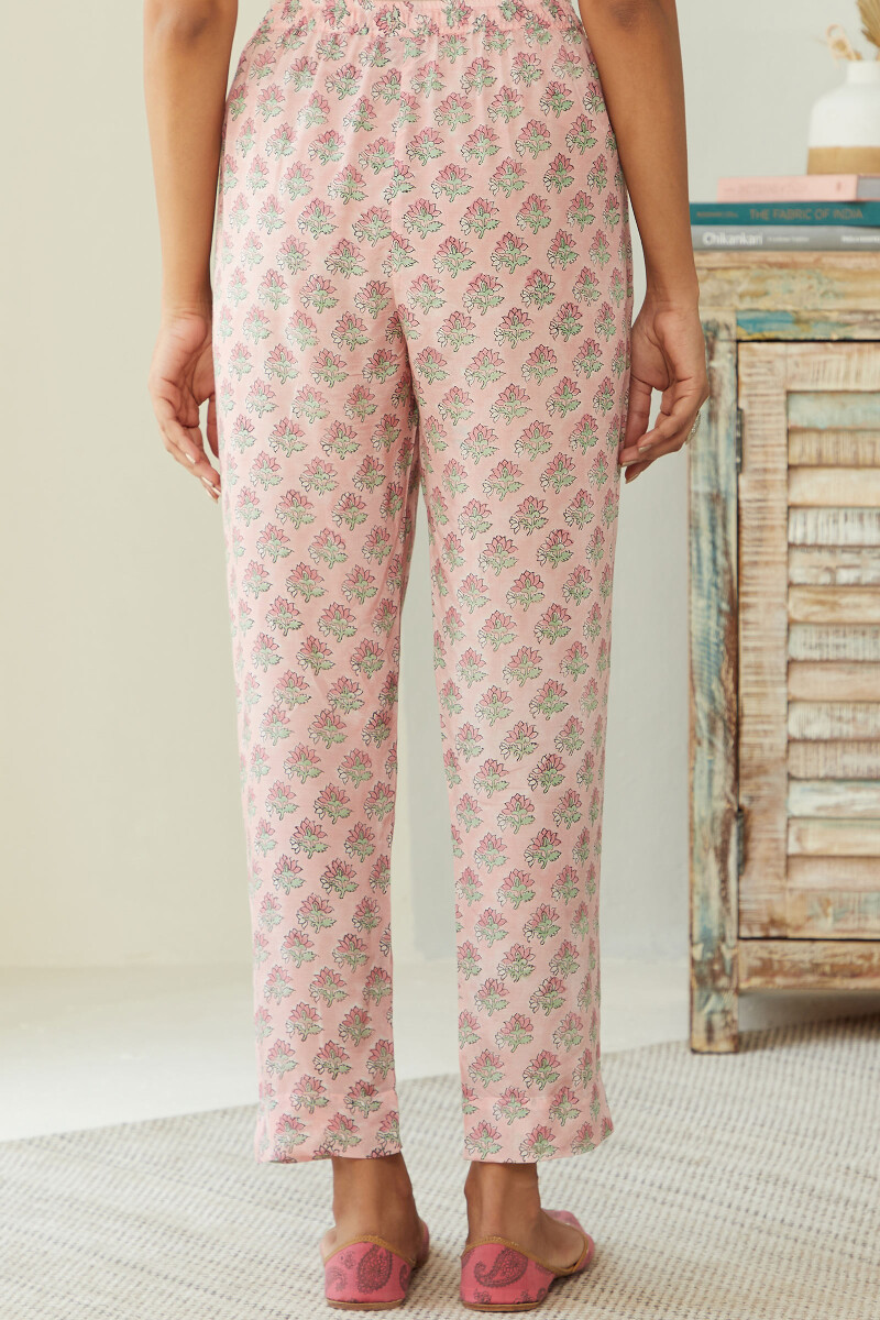 Buy Pink Hand Block-Printed Viscose Narrow Pants for Women | FGNP24-01 | Farida  Gupta