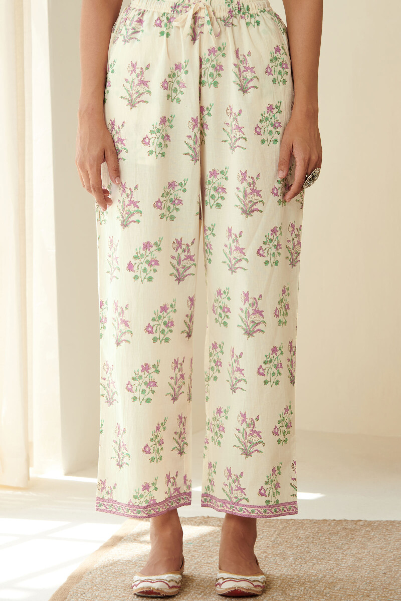Buy White Hand Block Printed Cotton Farsi Pants for Women | FGF22-115 | Farida  Gupta