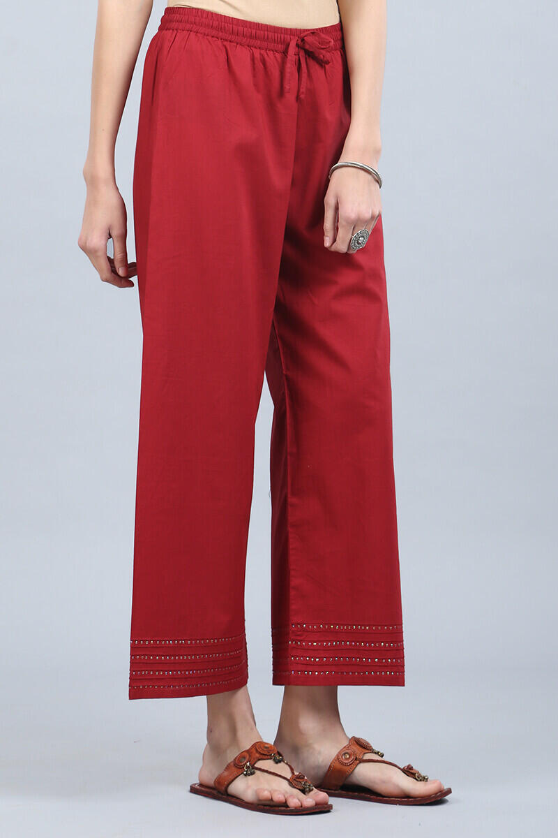 Red Handcrafted Cotton Farsi Pants