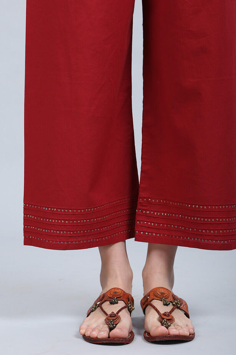 Red Handcrafted Cotton Farsi Pants