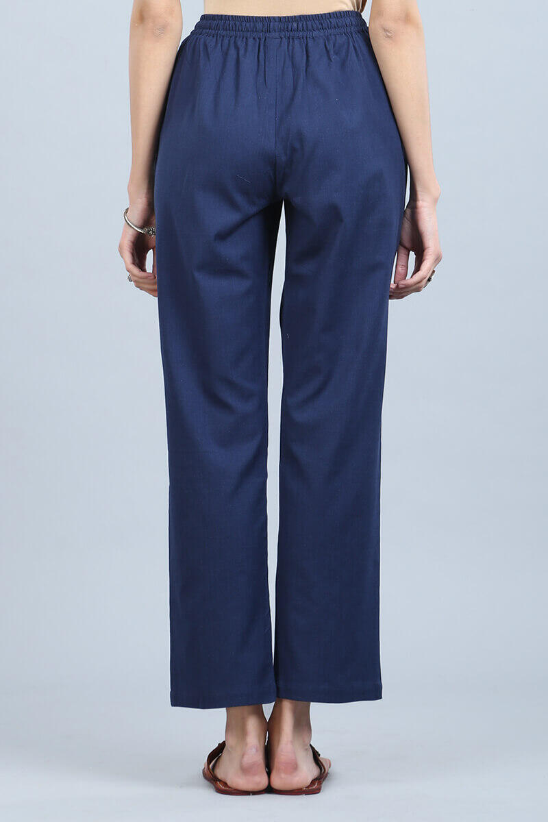 Buy Blue Handcrafted Cotton Pants | Blue Pants for Women | Farida Gupta