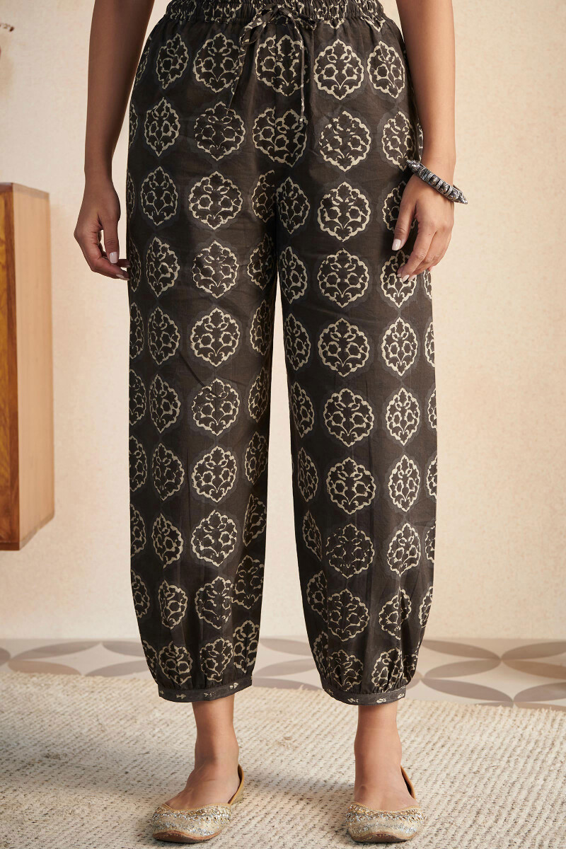 Buy Turquoise Block Printed Cotton Narrow Pants | Turquoise Narrow Pants  for Women | Farida Gupta
