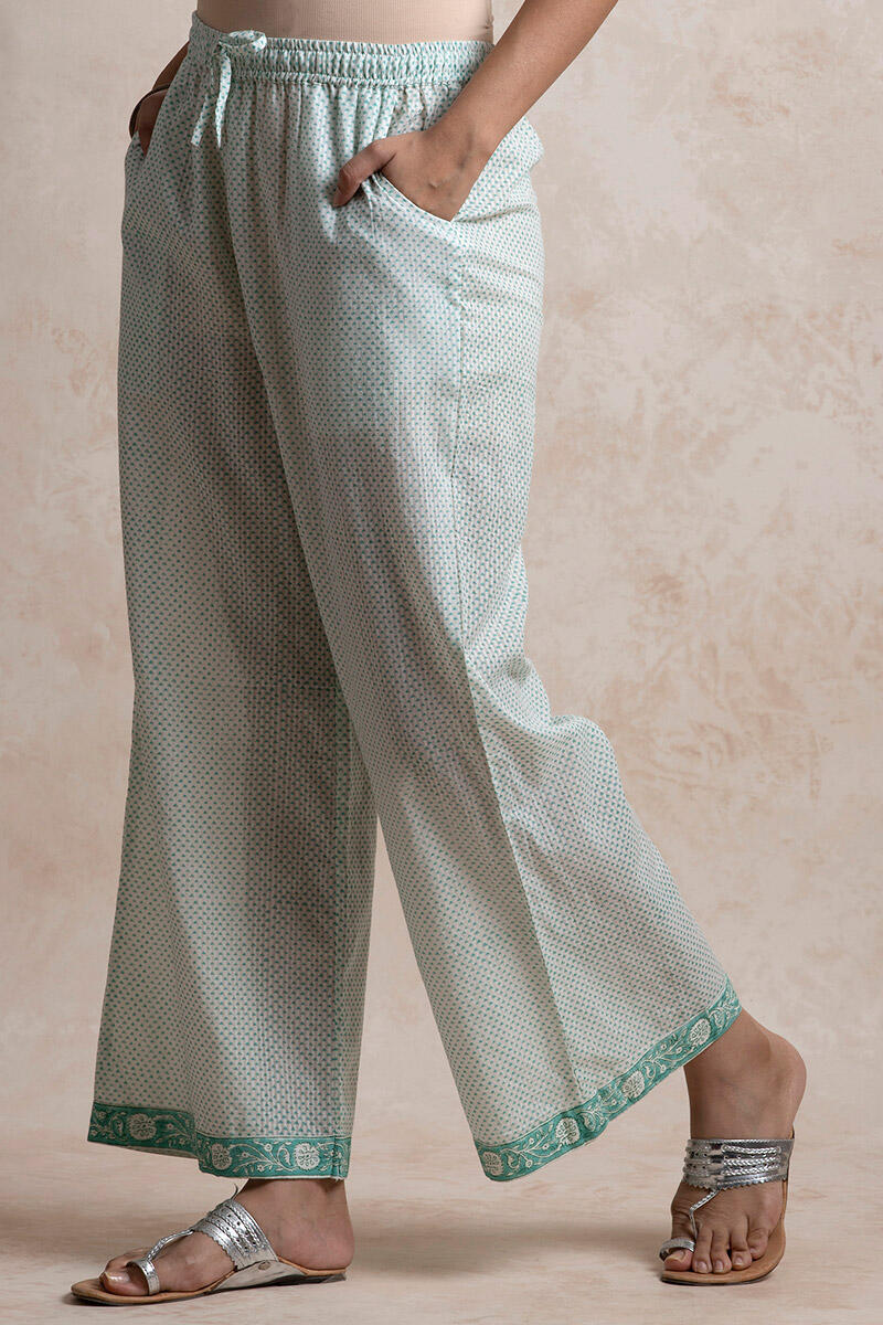 Green Block Printed Cotton Farsi Pants