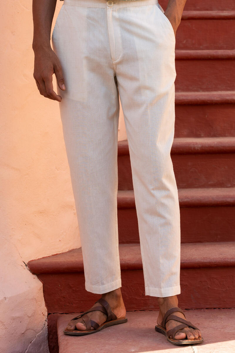 Buy Hangup White Cotton Linen Regular Fit Flat Front Trousers for Mens  Online  Tata CLiQ