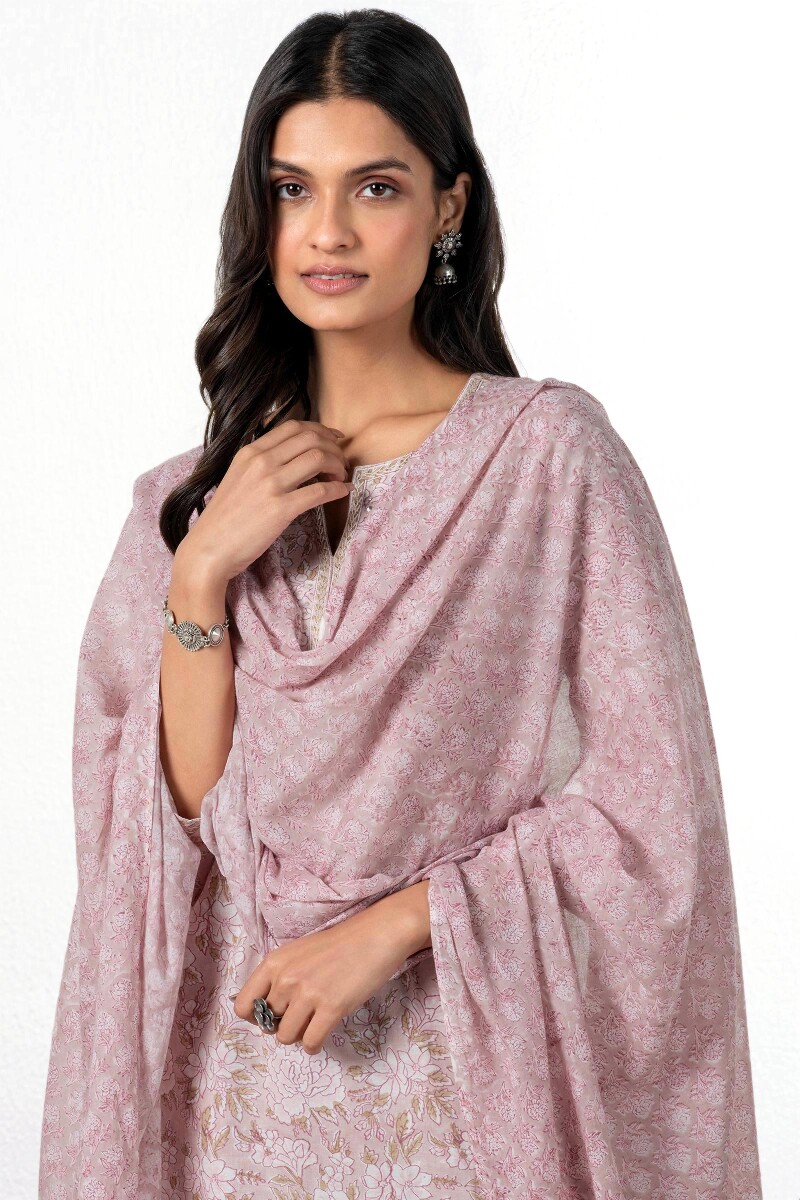 Buy Pink Block Printed Cotton Dupatta for Women | FGD21-162 | Farida Gupta
