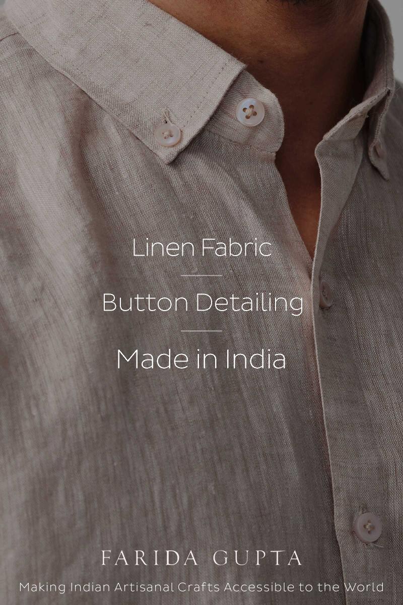 Buy Beige Handcrafted Linen Shirt for Men, FGMNS22-53