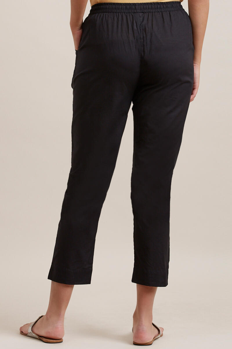 Black Handcrafted Cotton Narrow Pants