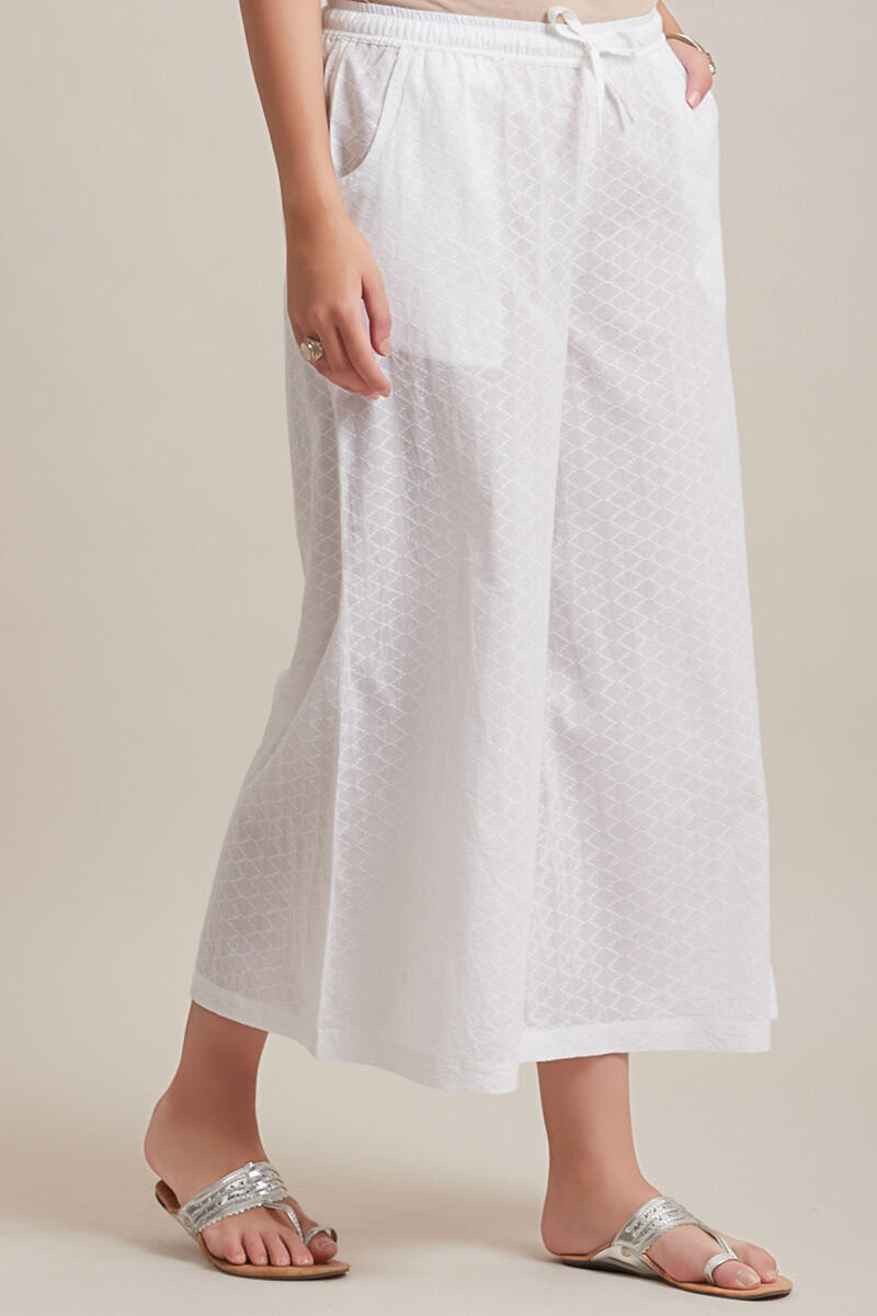 White Handcrafted Cotton Palazzo