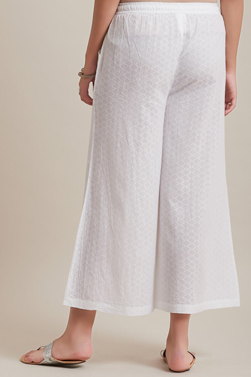 White Handcrafted Cotton Palazzo