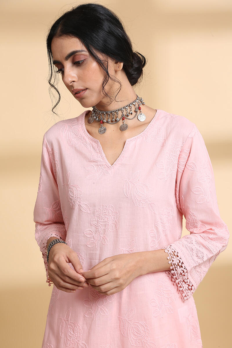 Buy Pink Handcrafted Straight Cotton Kurta | Pink Kurta for Women ...