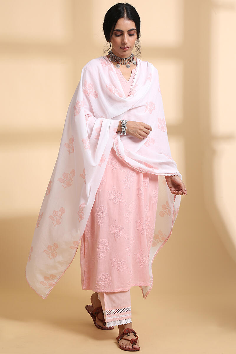 Pink Handcrafted Cotton Straight Farsi
