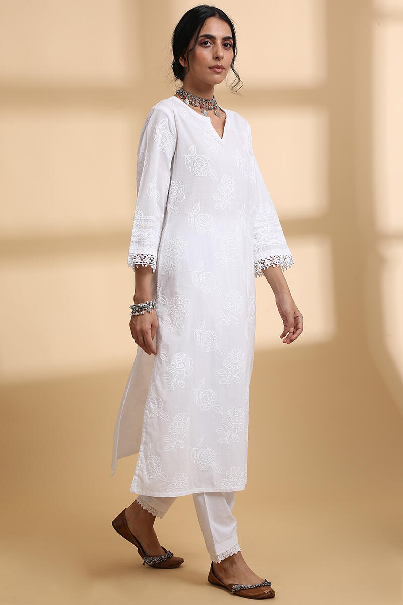 Buy White Handcrafted Straight Cotton Kurta White Kurta for Women