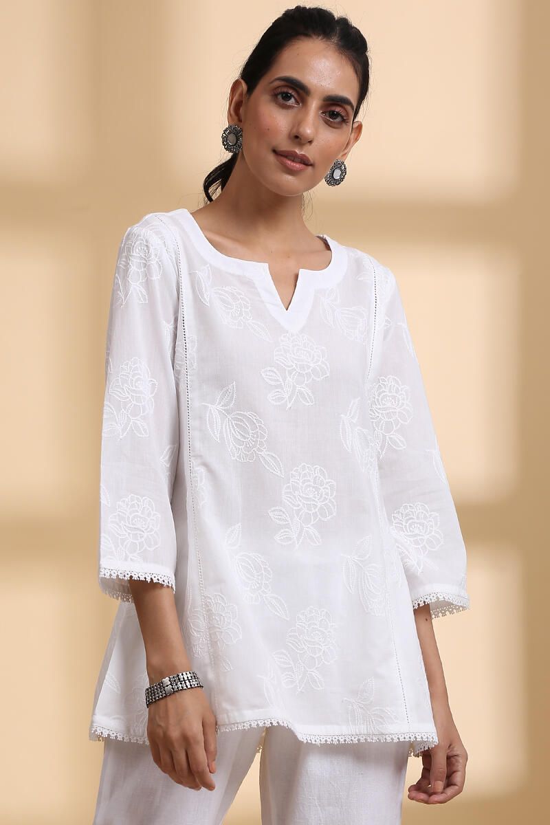 Buy White Handcrafted A-line Cotton Top | White Top for Women | Farida ...
