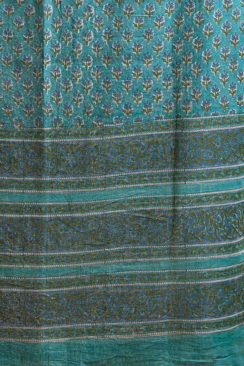 Turquoise Block Printed Cotton Dupatta