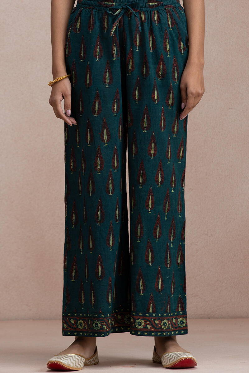Buy Turquoise Block Printed Cotton Narrow Pants  Turquoise Narrow Pants  for Women  Farida Gupta