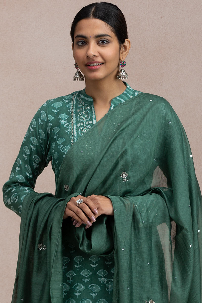 Buy Green Block-Printed Cotton Dress | Green Dress for Women | Farida Gupta