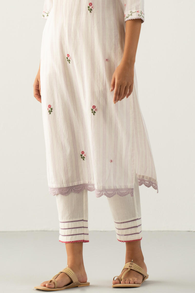 Buy White Handcrafted Straight Cotton Kurta for Women | FGMK21-09 ...