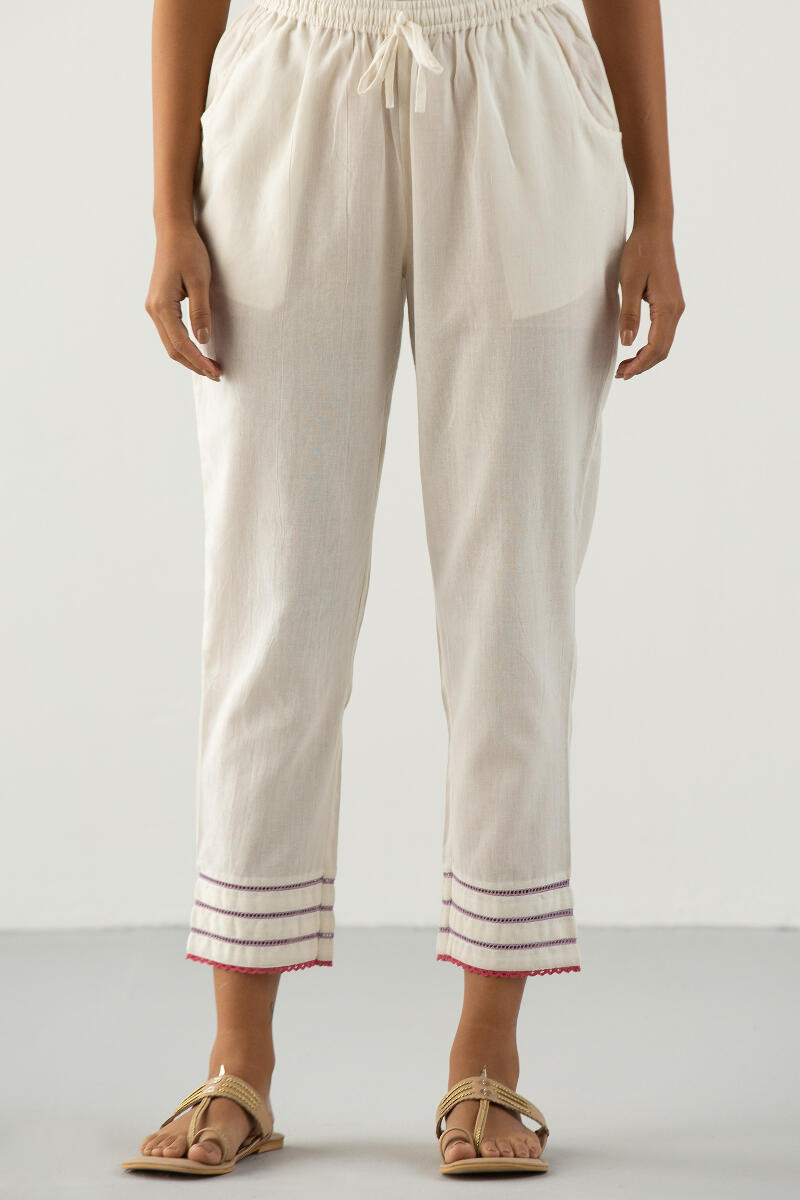 Buy White Handcrafted Cotton Narrow Pants for Women, FGNP21-30
