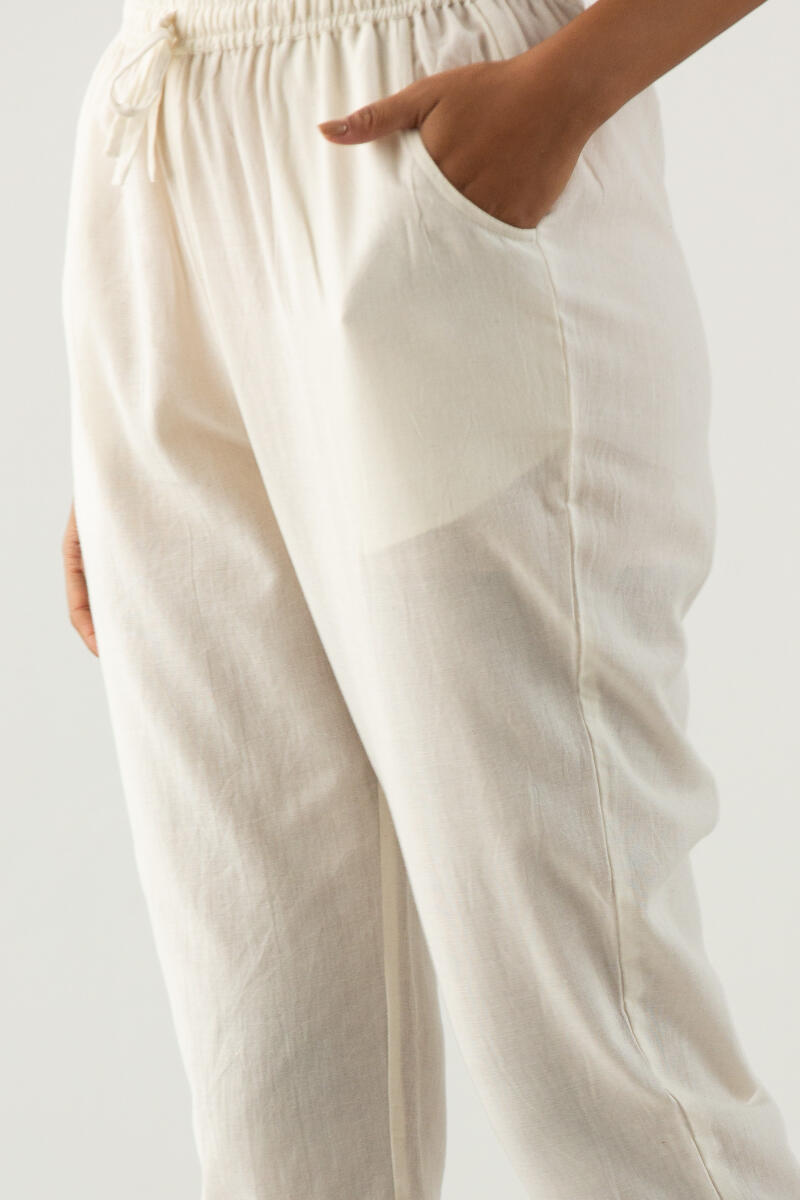 Buy White Handcrafted Cotton Narrow Pants for Women, FGNP21-30