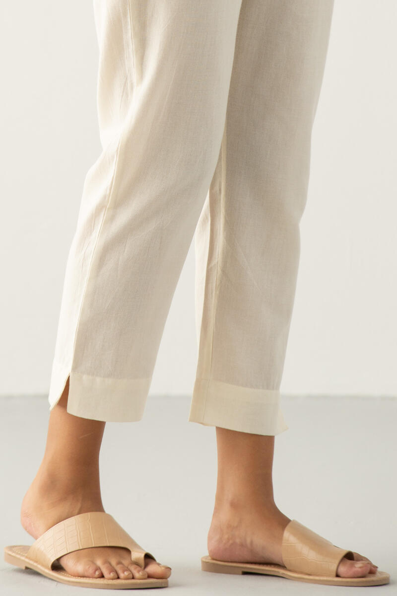 White Handcrafted Cotton Narrow Pants