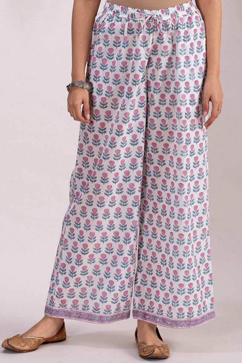 Buy Purple Block Printed Cotton Farsi Pants for Women | FGF21-13 | Farida  Gupta