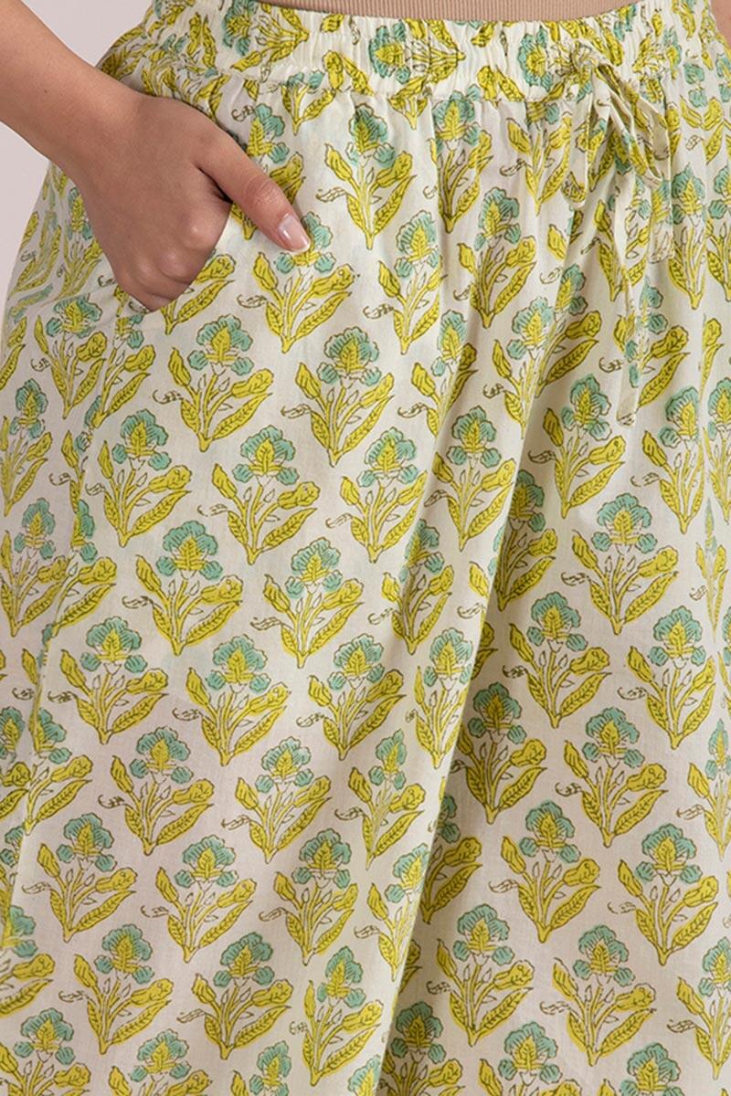 Buy Yellow Block Printed Cotton Farsi Pants | Yellow Farsi Pants for ...